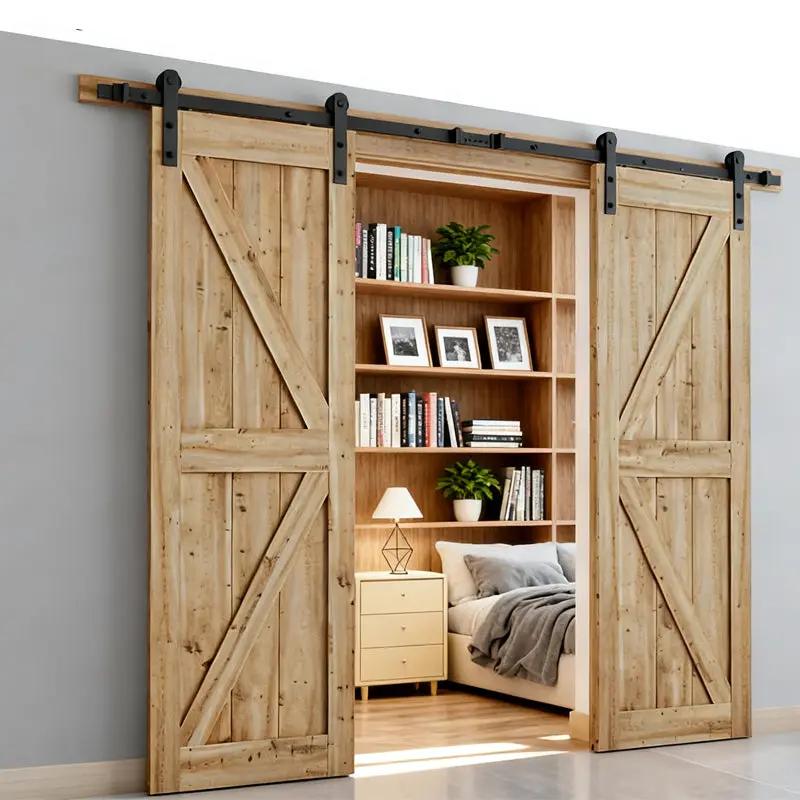 12FT Wood Double Sliding Barn Door Hardware by HouseOfZazla