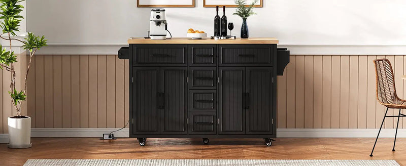 K&K 56.5'' Kitchen Island with Drop Leaf, Power Outlet by HouseOfZazla