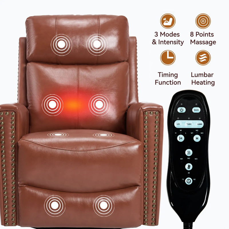 Red Genuine Leather Heat Massage Manual Recliner Chair by HouseOfZazla