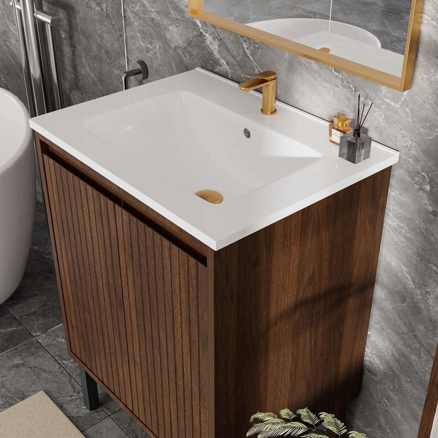 Bathroom Vanity With Ceramic Sink, Floor-Standing Design, Soft-Closing Drawers by HouseOfZazla