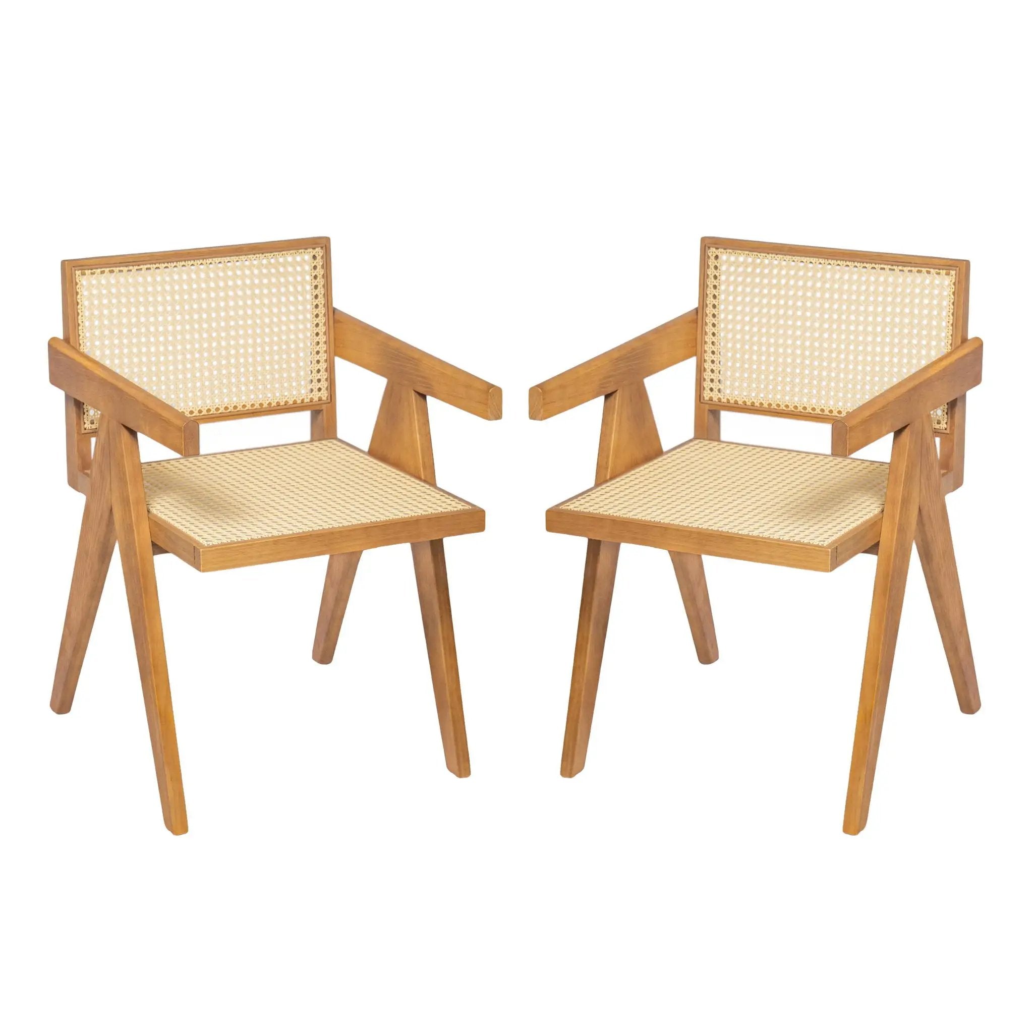 Chandigarh Arm Dining Chair With Natural Cane Design (Set of 2) by HouseOfZazla