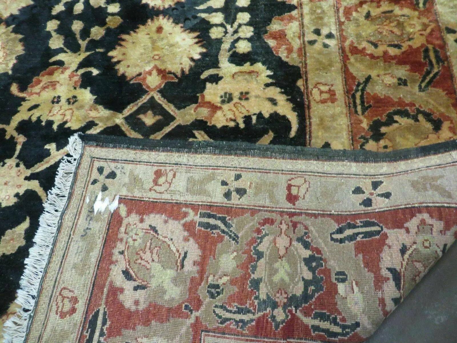 8' X 9' Handmade Pakistan Wool Cotton Rug Peshawar Black Floral Nice # 200C by Jewel Rugs