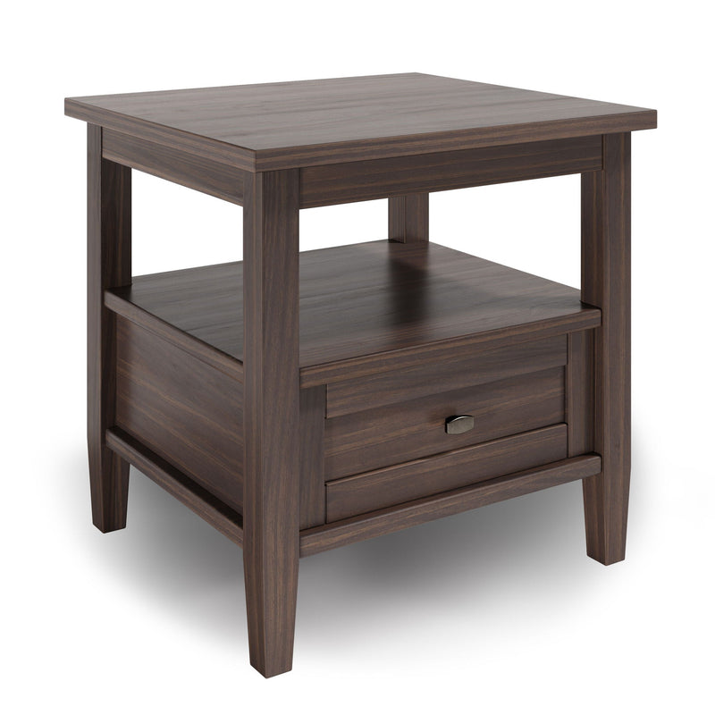 Warm Walnut Brown End Table with Storage Drawer
