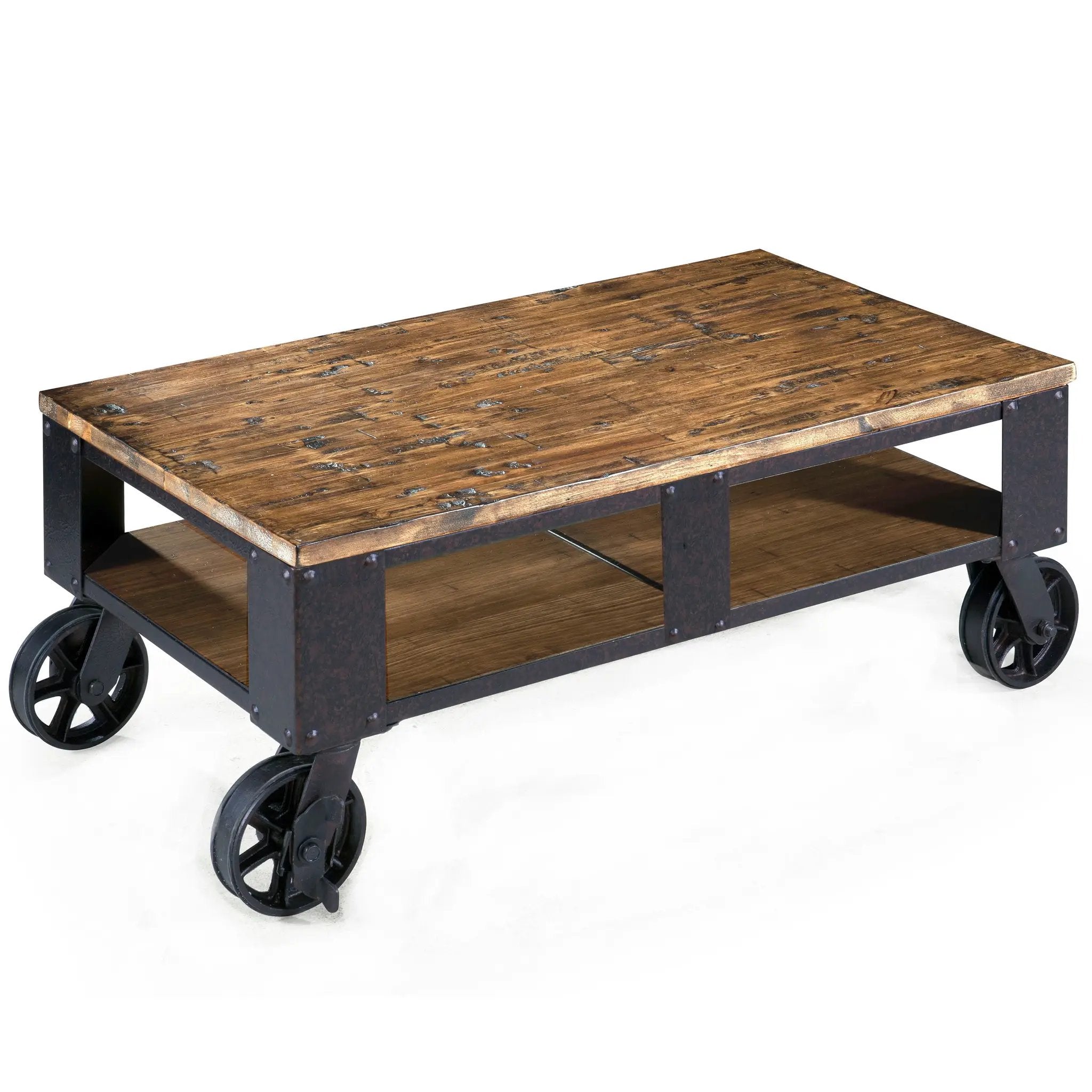 Pinebrook - Rectangular Cocktail Table (2 Braking Casters) - Distressed Natural Pine by Unique Piece Furniture