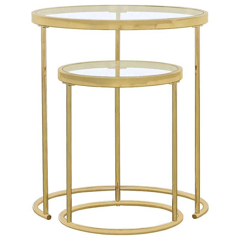 Maylin 2-piece Round Glass Top Nesting Table Set Gold by Unique Piece Furniture
