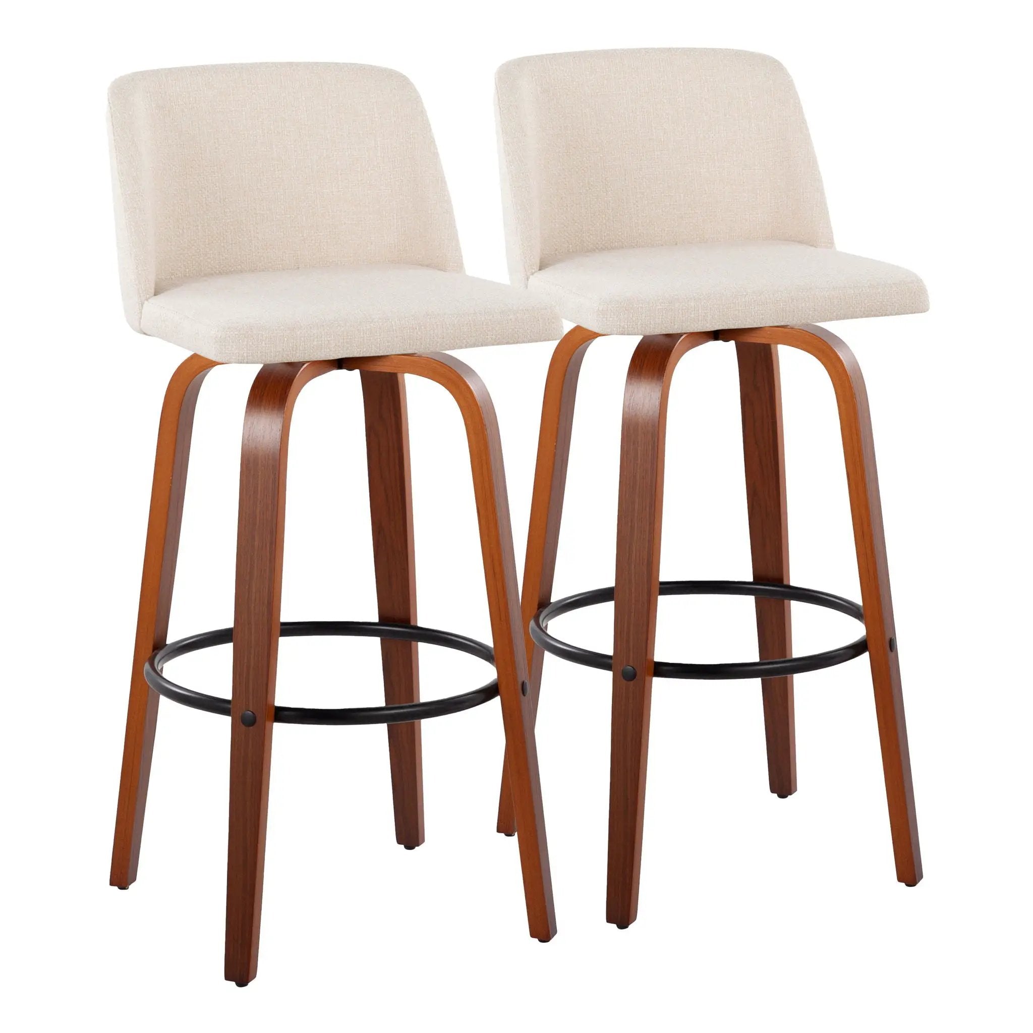 Toriano - Mid Century Modern Fixed Height Barstool Swivel And Round Footrest (Set of 2) by HouseOfZazla