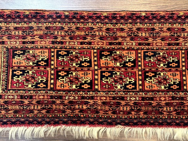 Antique Persian Turkoman Mafresh Rug 1x4, Wool, Tribal Collectible by Jewel Rugs
