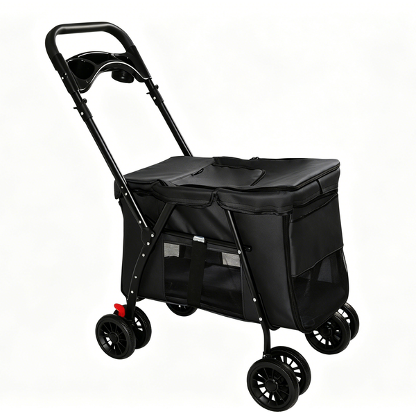Pet Stroller Foldable 4-Wheel Design with Breathable Mesh