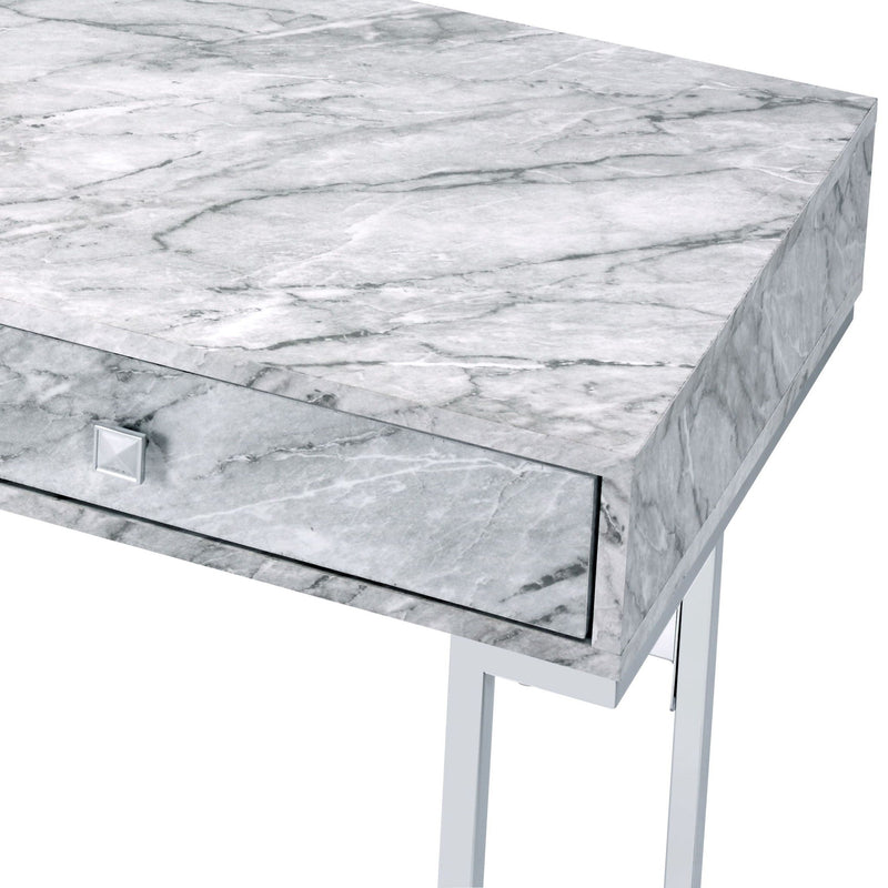 White Faux Marble Writing Desk with Storage Drawers - White, photo 2 of 4