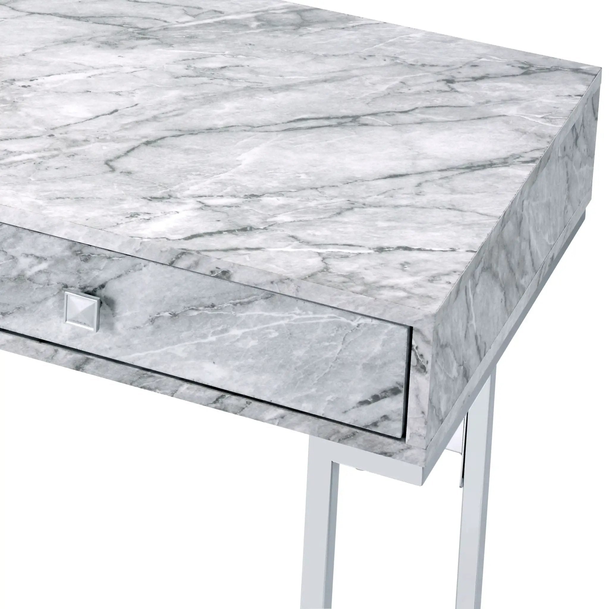 Tigress - Printed Faux Marble Top Writing Desk - White by Unique Piece Furniture