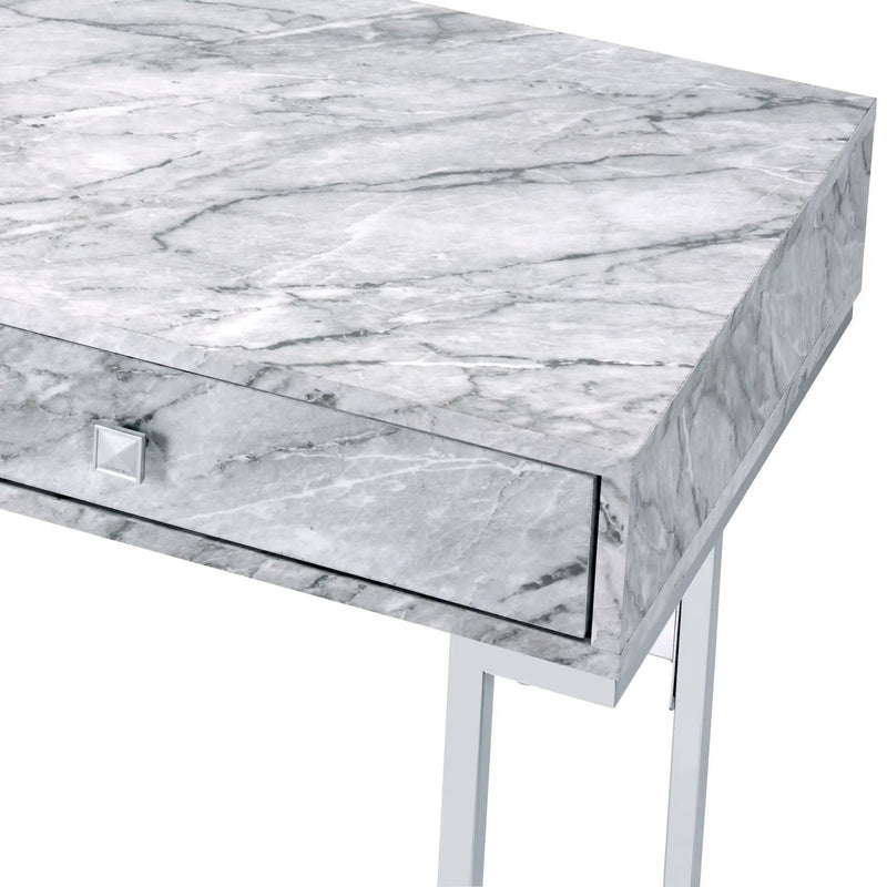 Tigress - Printed Faux Marble Top Writing Desk - White by Unique Piece Furniture