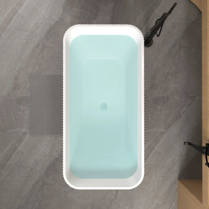 Rectangle Linear Freestanding Soaker Tub With Pop Up Drain, Double Wall Insulated Construction - Gloss White