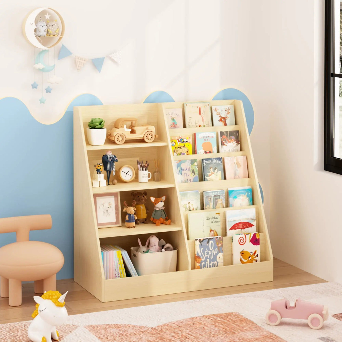 Bookshelf And Toy Storage Organizer, 4 Tier Bookcase With Display Stand For Playroom by HouseOfZazla