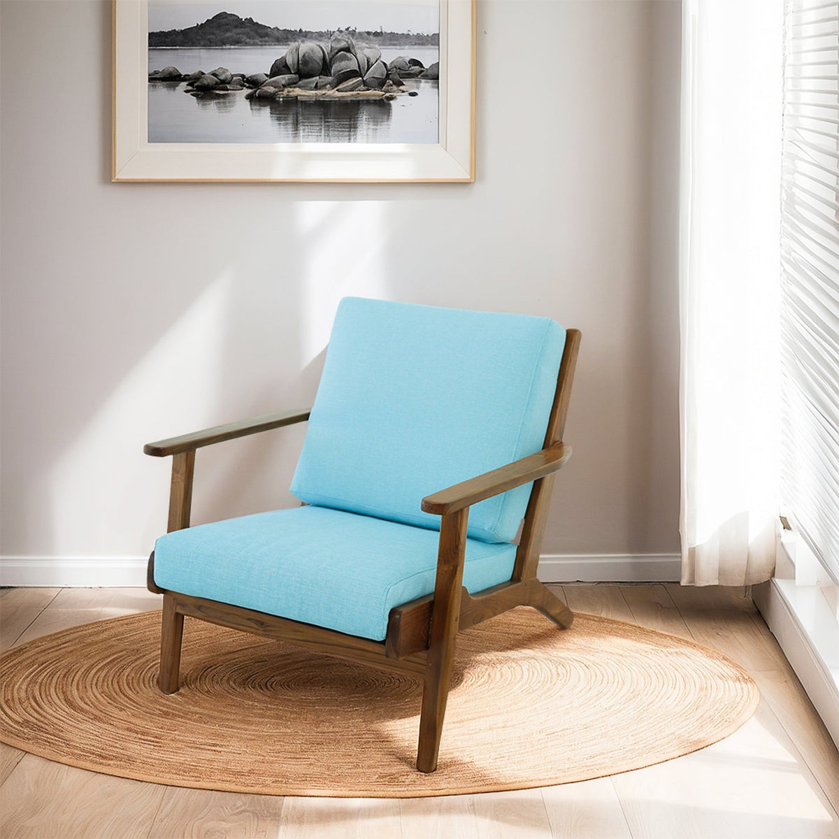 Genuine Lounge Chair with Solid Wood Frame - Beige, Green, Light Blue, photo 7 of 24
