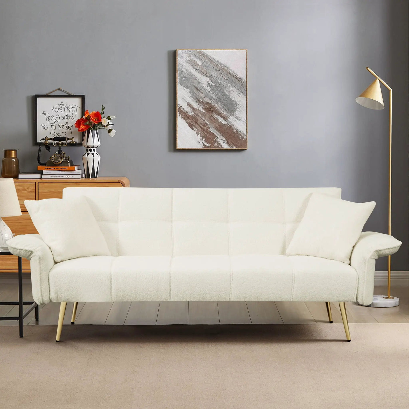 Convertible Double Futon Sofa Bed With Folding Armrests For Living Rooms by HouseOfZazla