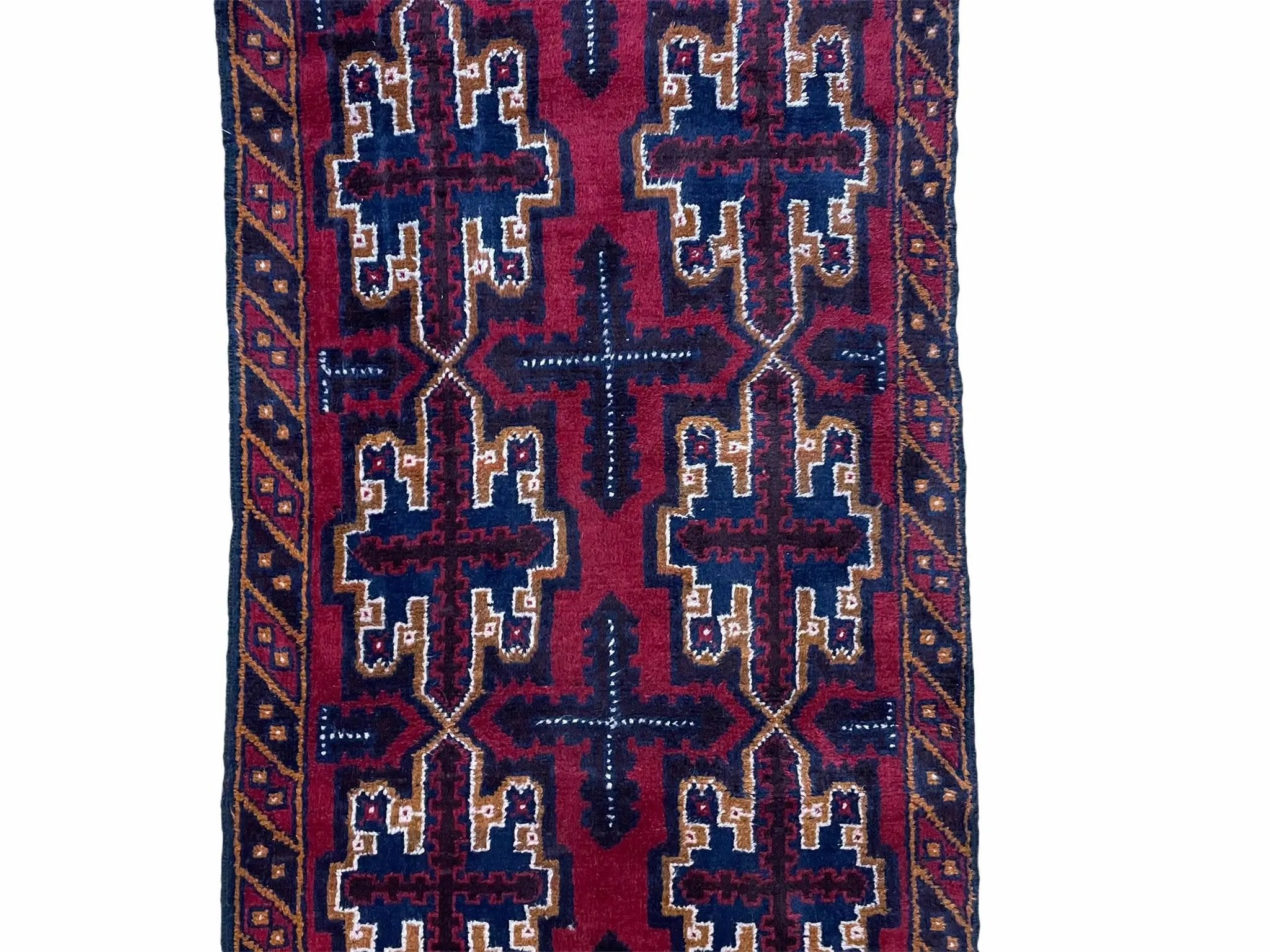 2' 7" X 4' 6" Vintage Handmade Tribal Wool Rug Balouchi Rug Afghan Rug Red Blue by Jewel Rugs