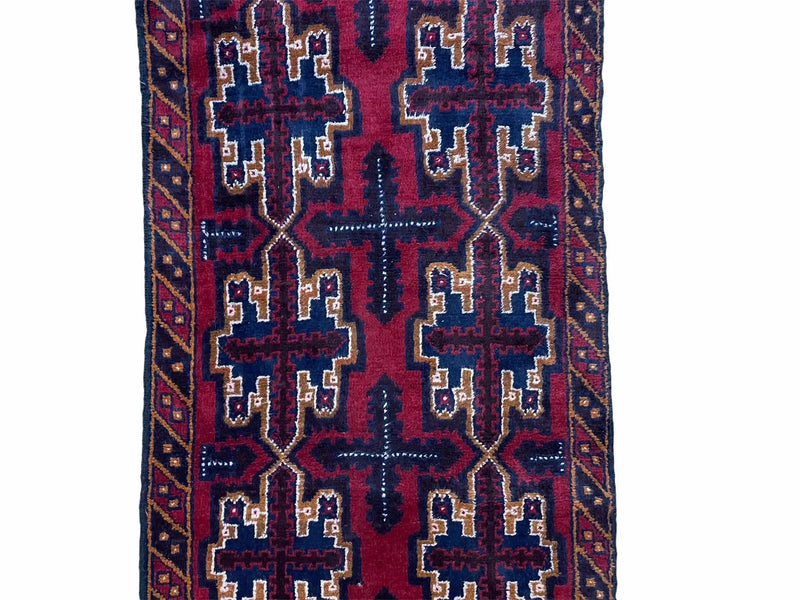 2' 7" X 4' 6" Vintage Handmade Tribal Wool Rug Balouchi Rug Afghan Rug Red Blue by Jewel Rugs