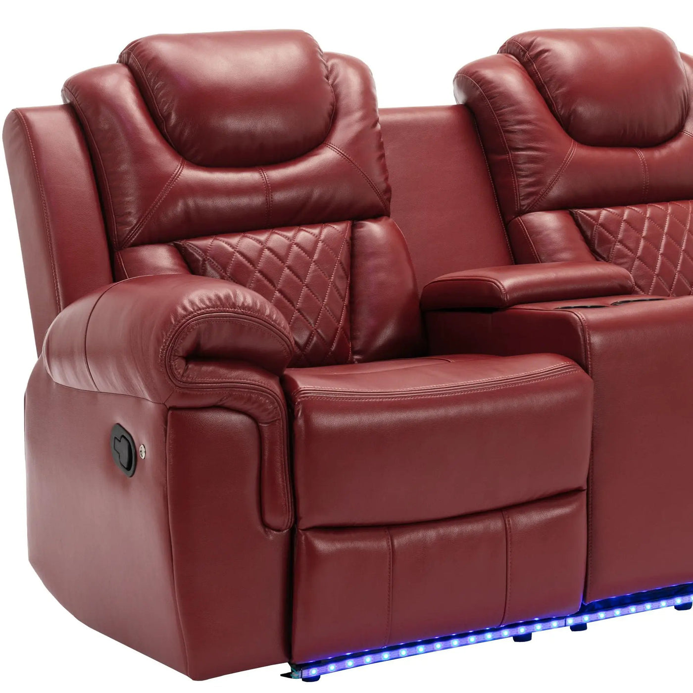 Home Theater Seating Manual Recliner Loveseat With Hide-Away Storage, Cup Holders And Led Light Strip For Living Room by HouseOfZazla