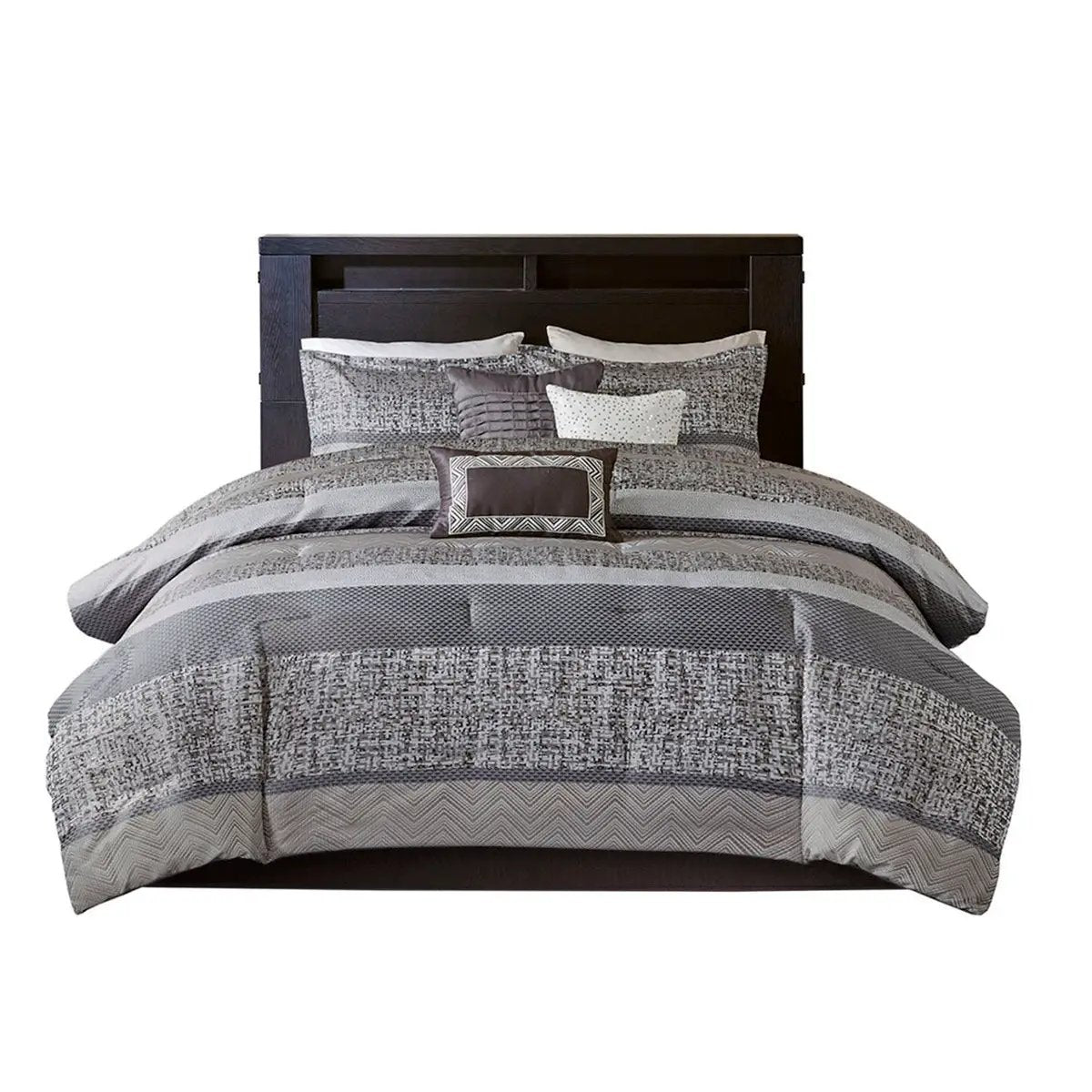 7 Piece Jacquard Comforter Set Grey/Taupe Queen by HouseOfZazla