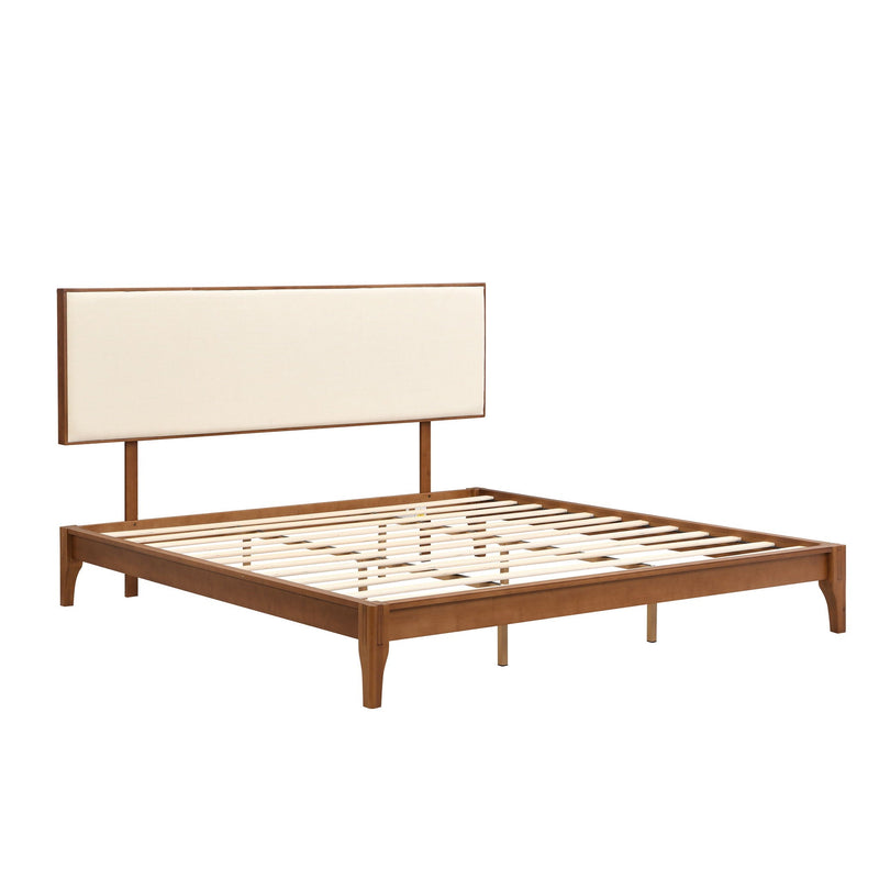 King Size Solid Dry Bamboo Platform Bed with Adjustable Headboard - Brown