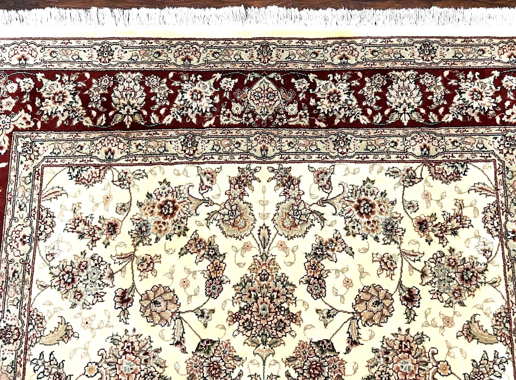 Pak Persian Rug 6x9, Floral Allover Carpet 6 x 9 ft, Cream and Maroon Hand Knotted Wool and Silk Fine Oriental Rug, Traditional Vintage Rug by Jewel Rugs