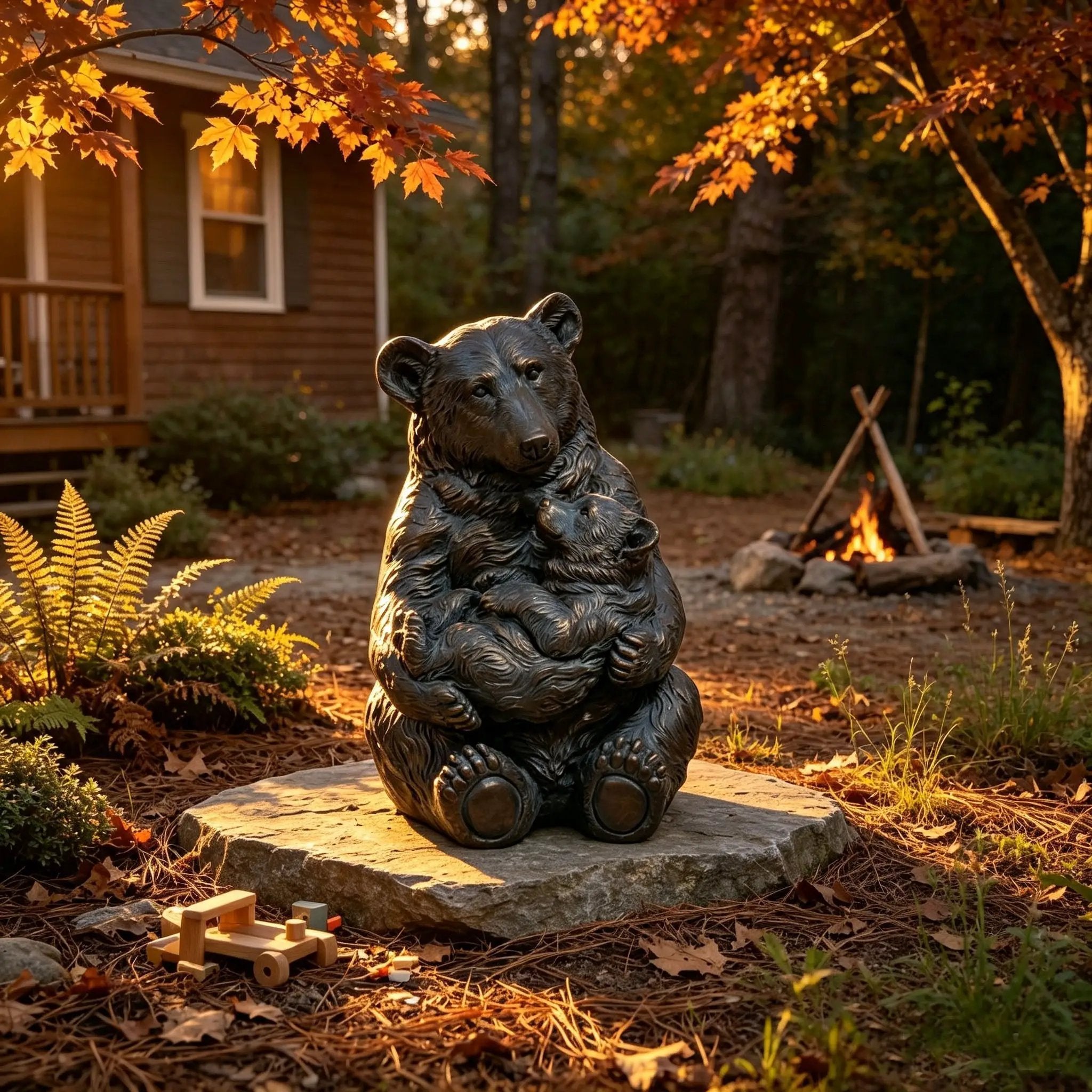 12'' Antique Bronze Mother And Cub Bear Statue by HouseOfZazla