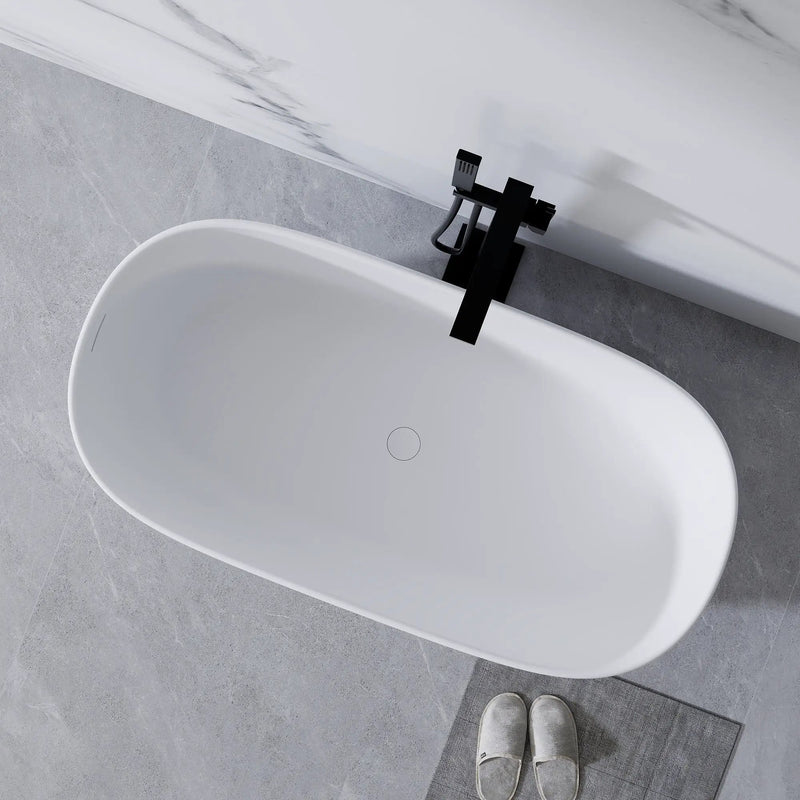 Freestanding Bathtub Resin Stone Soaking Bathtub Solid Surface Modern Tubs With Overflow And Pop-Up Drain - Matte White by HouseOfZazla