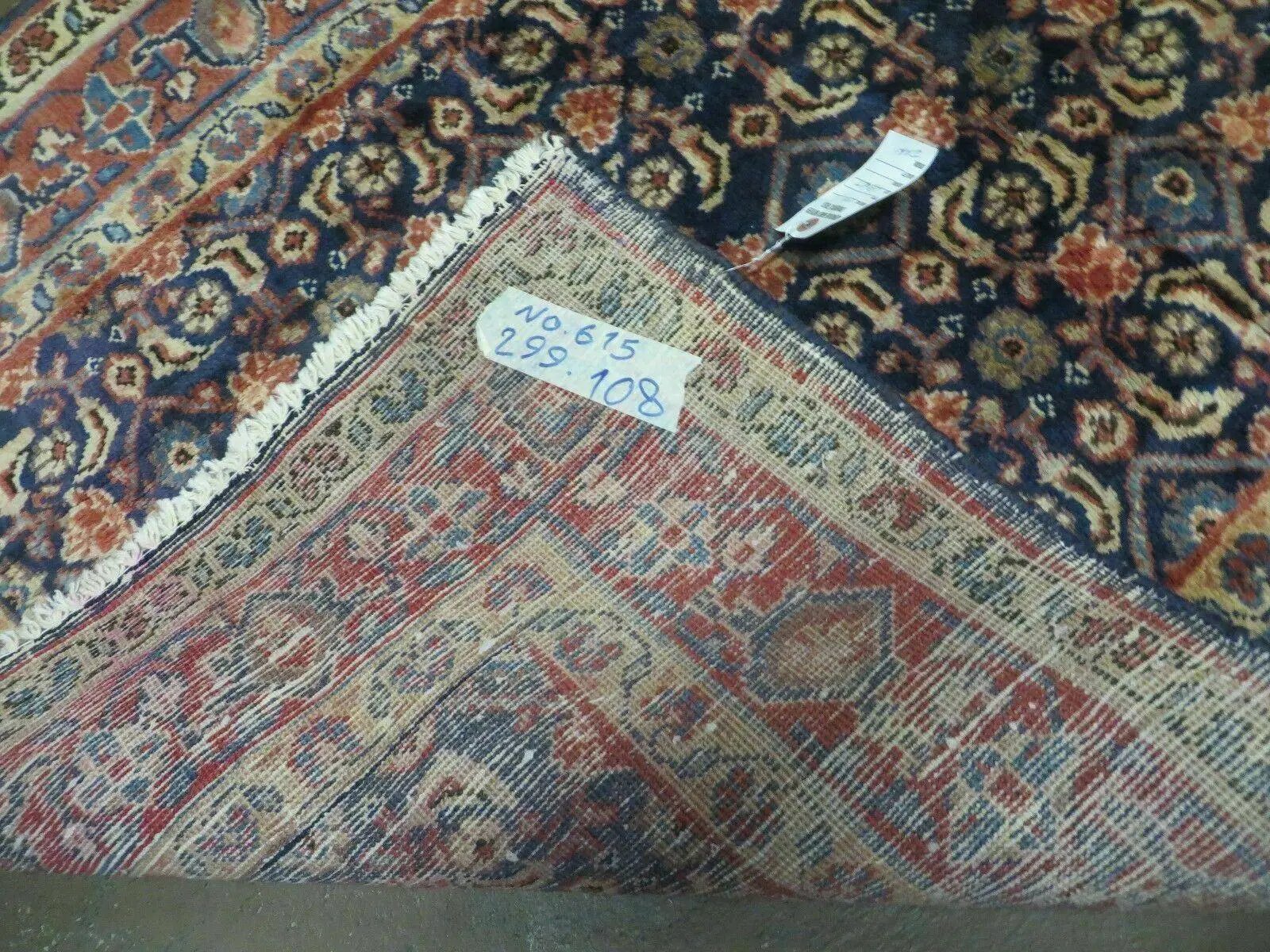 3'7" X 10' Antique Handmade India Floral Oriental Wool Runner Rug Organic Blue by Jewel Rugs