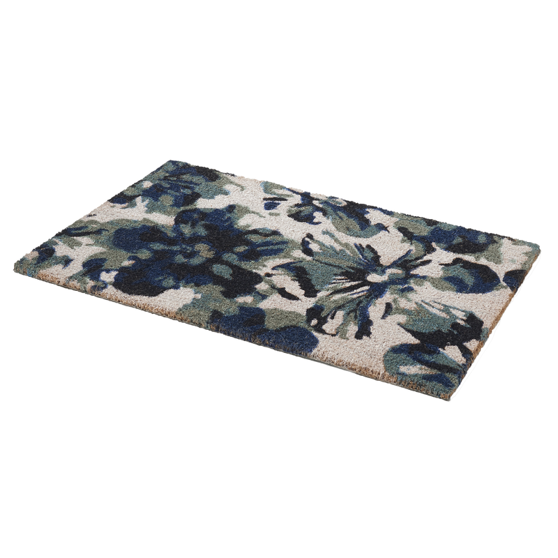 Blue Floral Doormat Durable by Fab Habitat