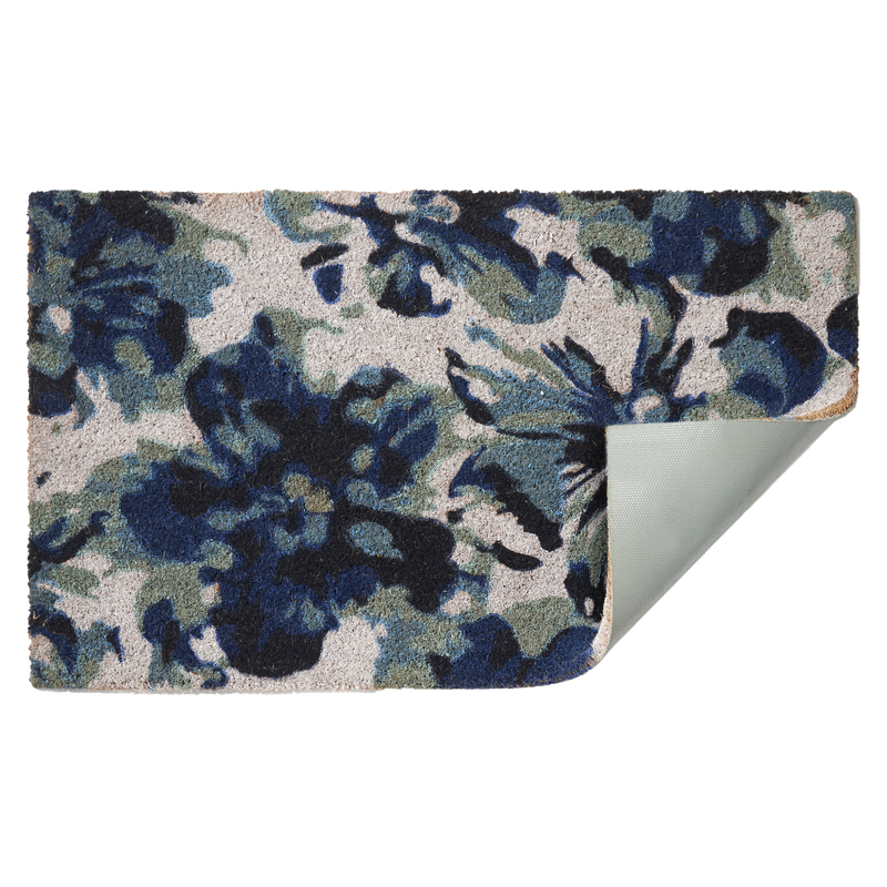 Blue Floral Doormat Durable by Fab Habitat