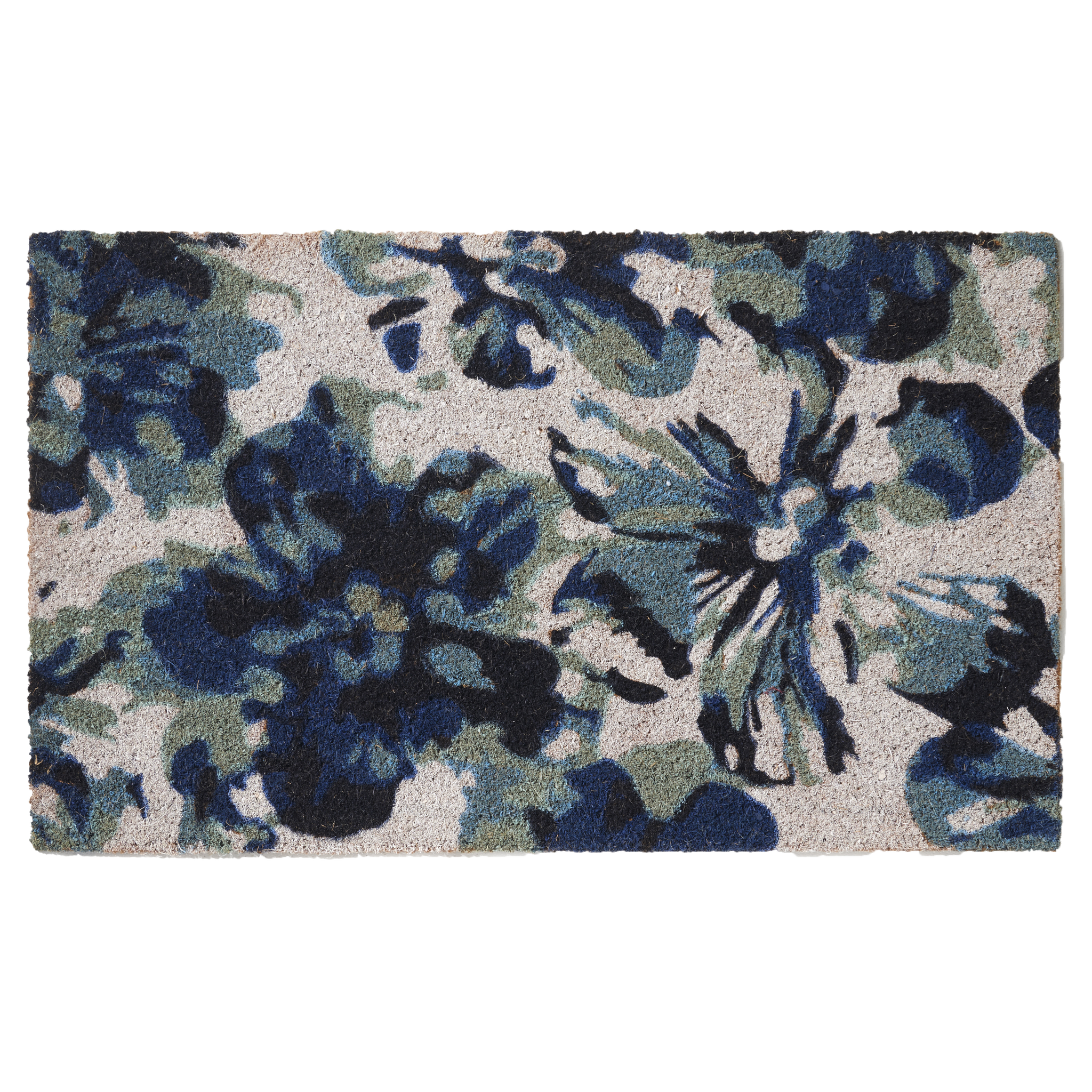 Blue Floral Doormat Durable by Fab Habitat