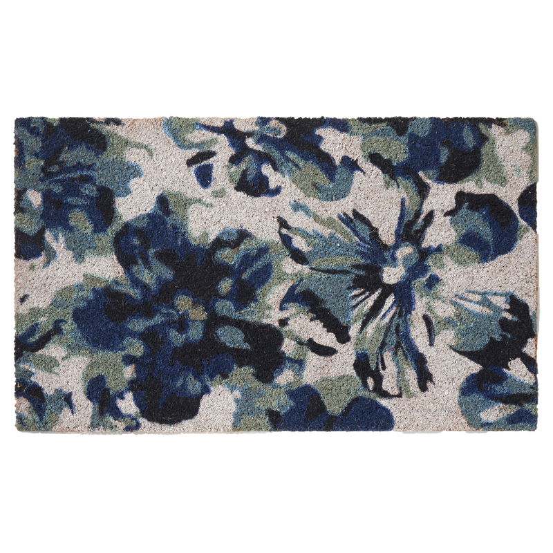 Blue Floral Doormat Durable by Fab Habitat