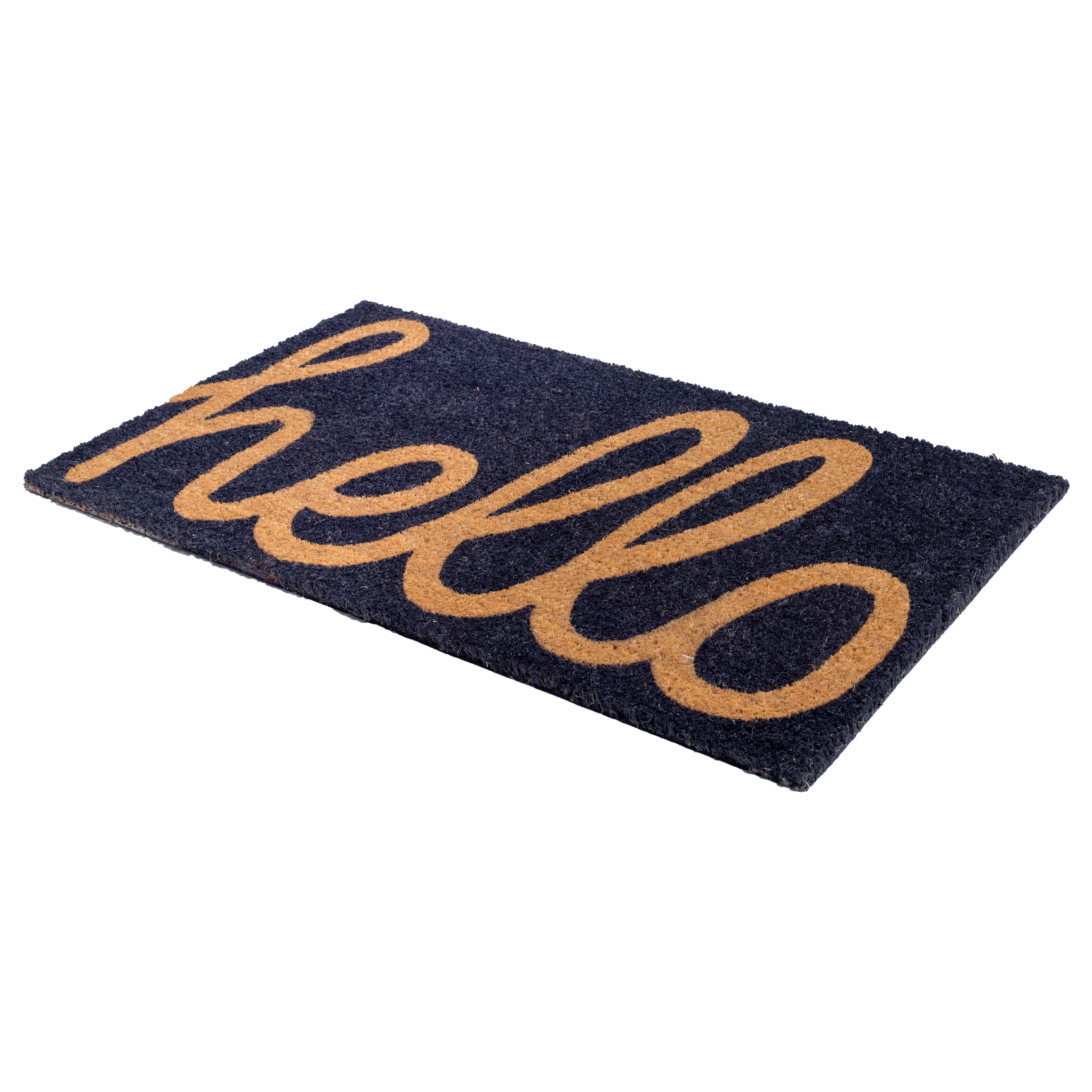 Cursive Hello Doormat Handwoven, Durable - Dark Blue by Fab Habitat