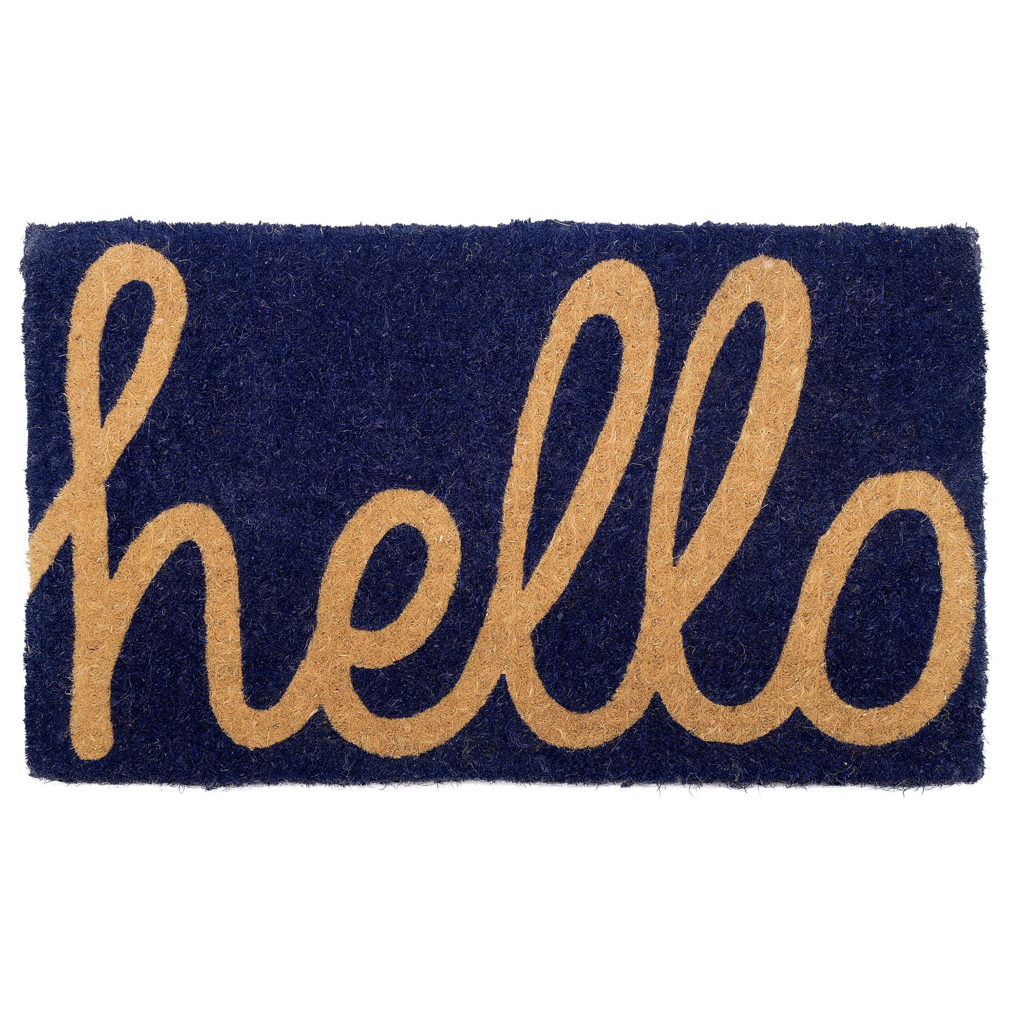 Cursive Hello Doormat Handwoven, Durable - Dark Blue by Fab Habitat