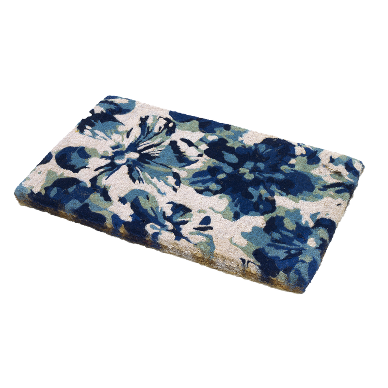 Blue Floral Doormat Durable by Fab Habitat