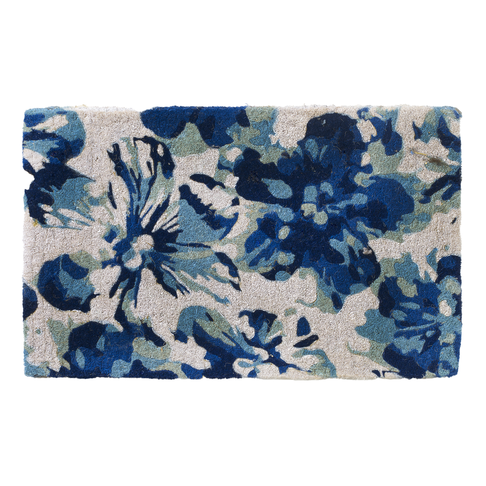 Blue Floral Doormat Durable by Fab Habitat