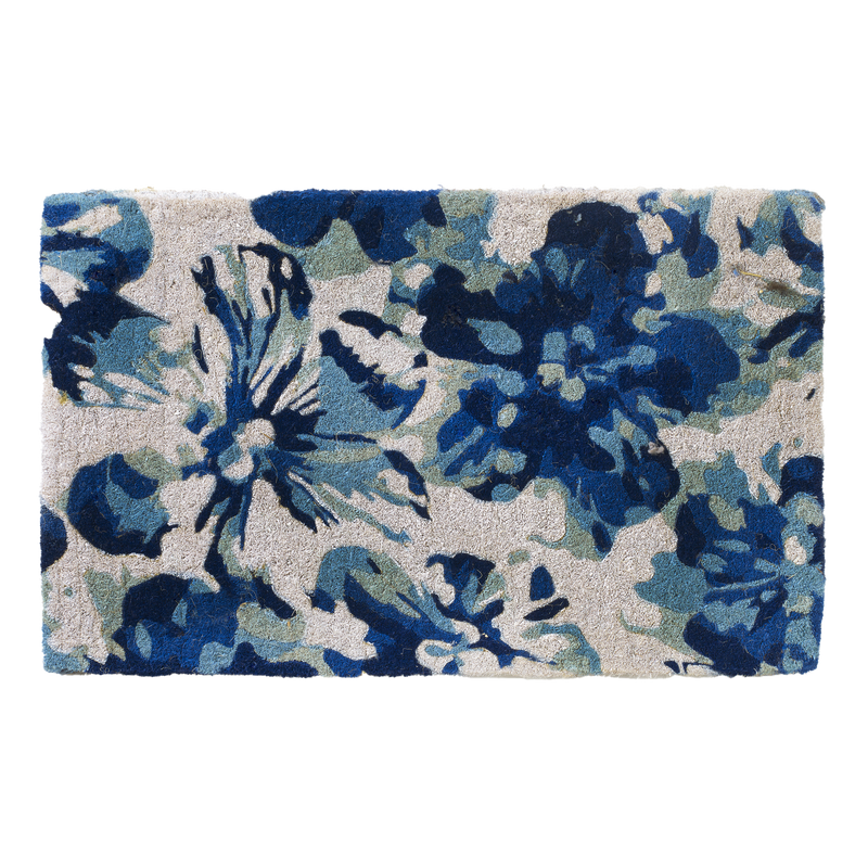 Blue Floral Doormat Durable by Fab Habitat