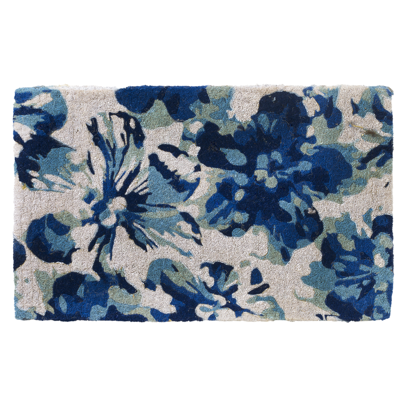 Blue Floral Doormat Durable by Fab Habitat