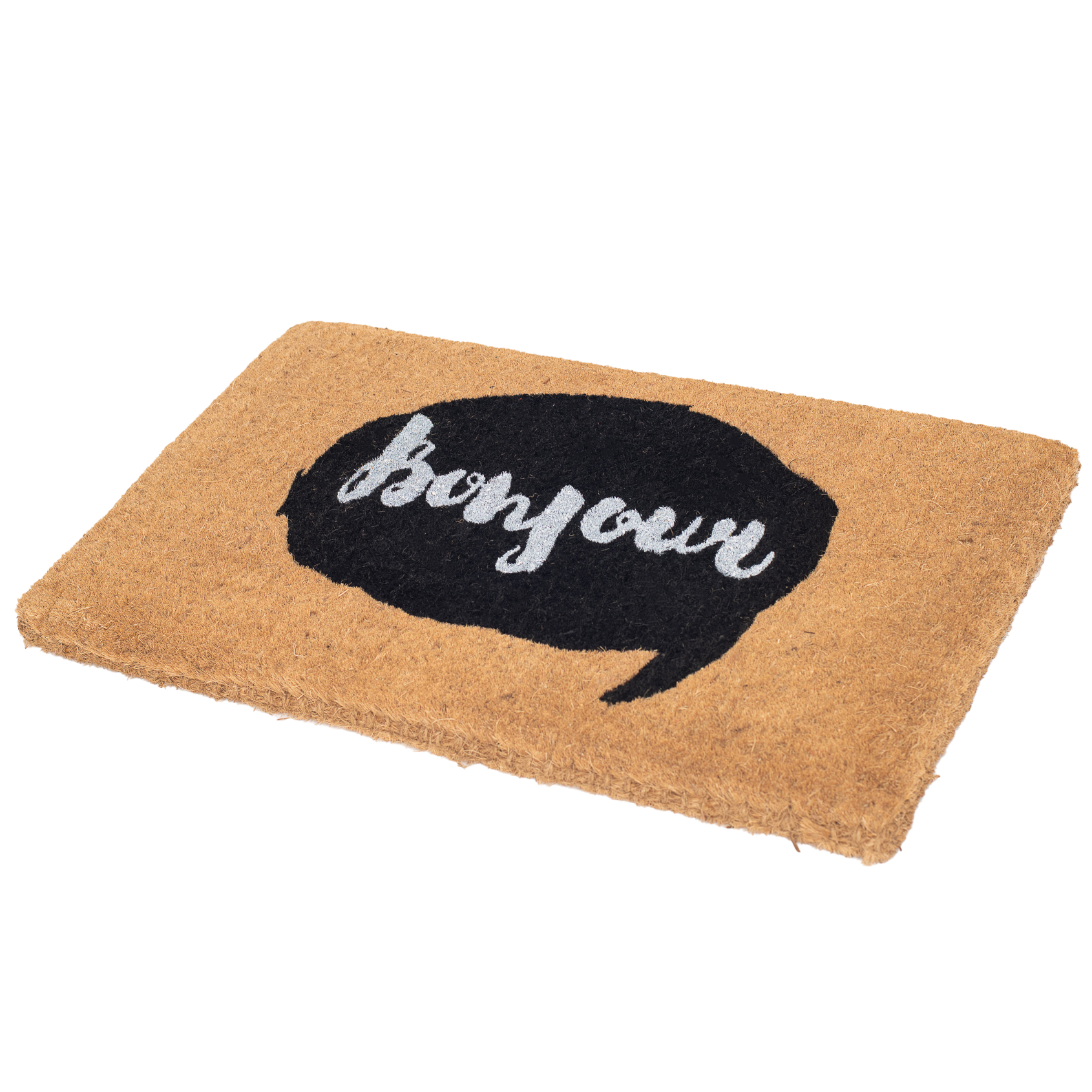 Bonjour Callout Doormat (18" x 30" Thick) Handwoven, Durable FINAL SALE by Fab Habitat