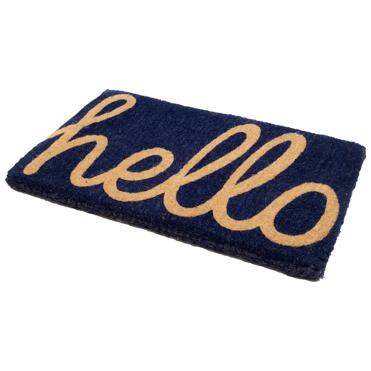 Cursive Hello Doormat Handwoven, Durable - Dark Blue by Fab Habitat
