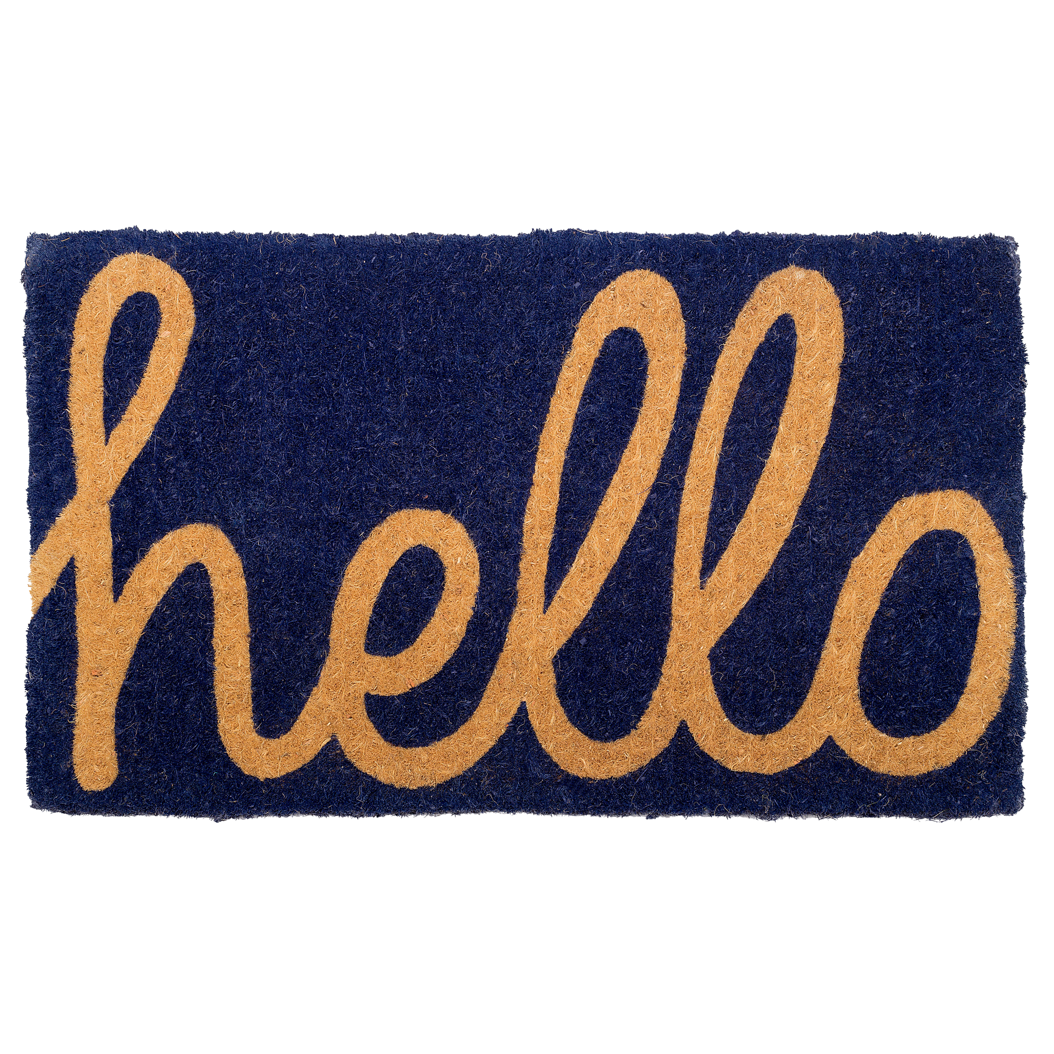 Cursive Hello Doormat Handwoven, Durable - Dark Blue by Fab Habitat