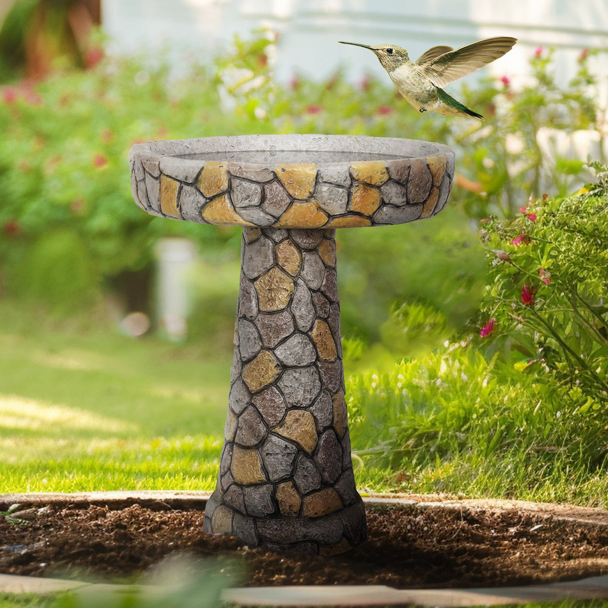 Concrete Mosaic Bird Bath Stone Inlay 24 Inch, photo 2 of 8