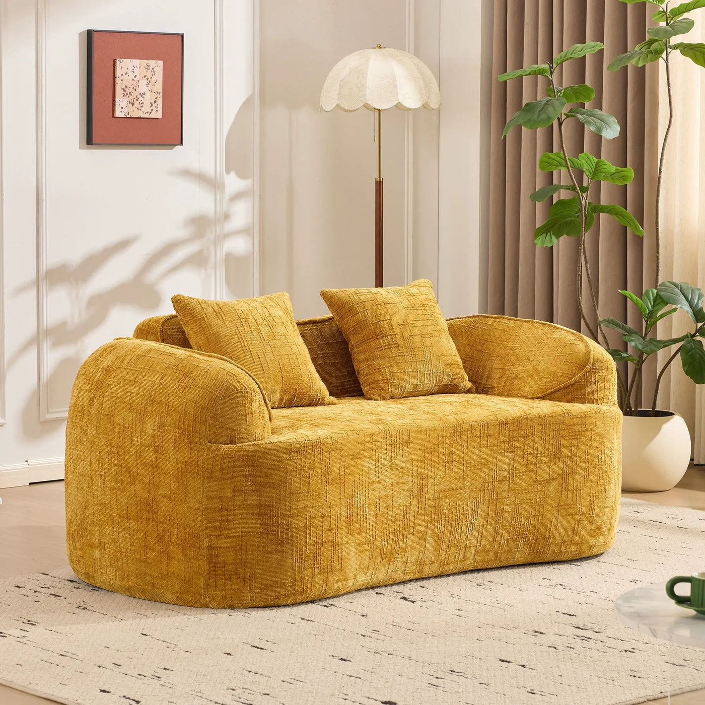 Curved 2 Person Compress Sofa With Armrests, Includes Pillows by Unique Piece Furniture