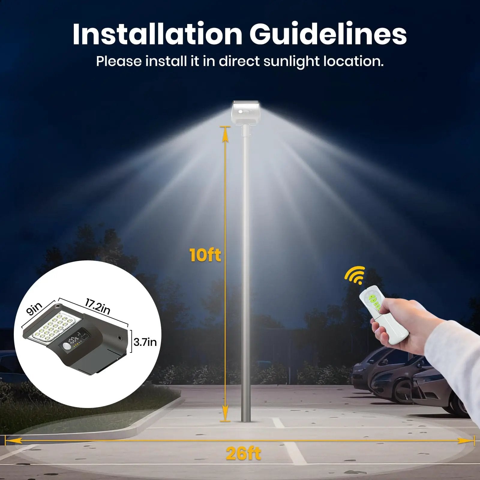 1800W Solar Lights Outdoor Waterproof, 3000K 5700K LED Screen Solar Motion Light with Rain Sensor, 3000LM Solar Street Light Dusk to Dawn by Outdoor Solar Outlet