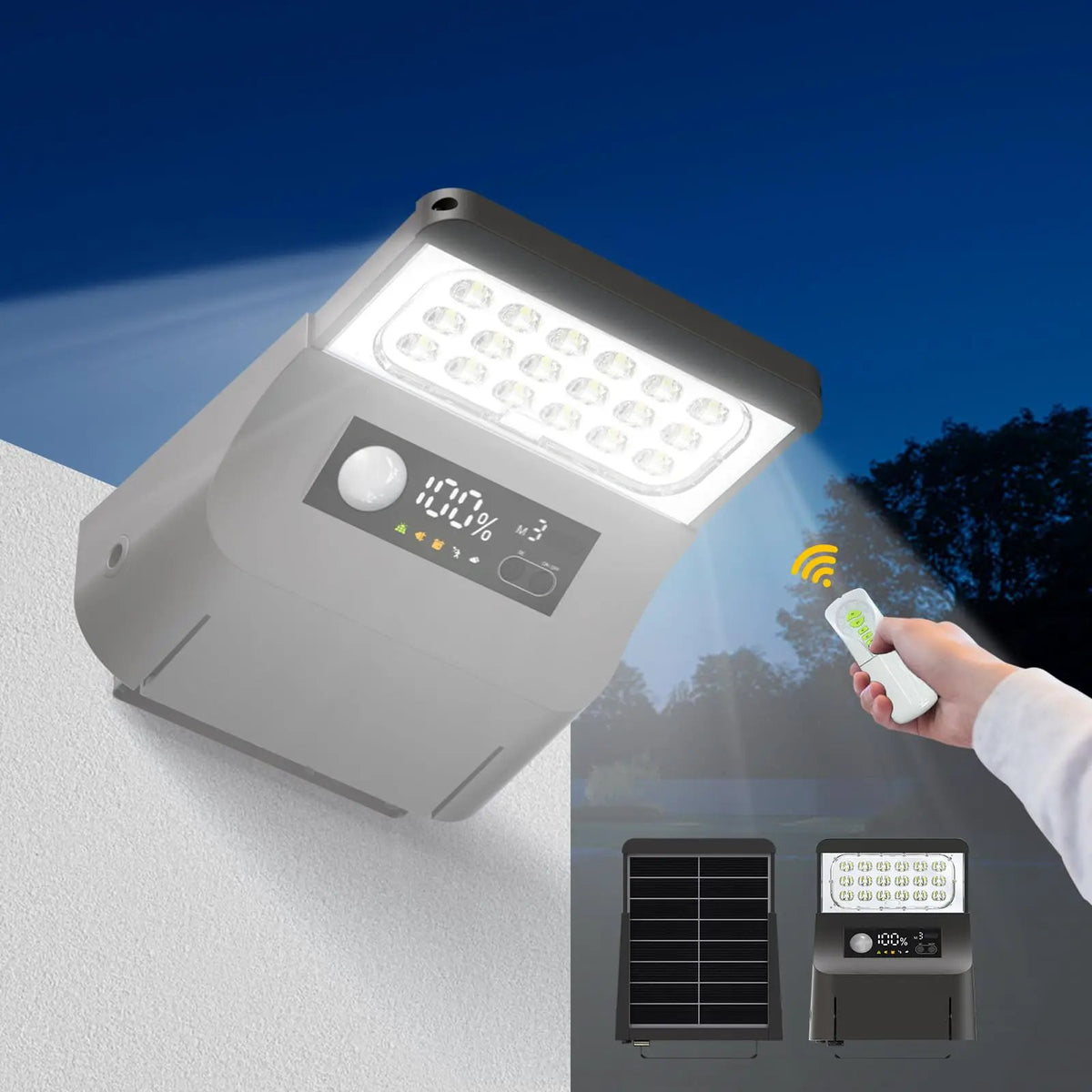 1800W Solar Lights Outdoor Waterproof, 3000K 5700K LED Screen Solar Motion Light with Rain Sensor, 3000LM Solar Street Light Dusk to Dawn by Outdoor Solar Outlet