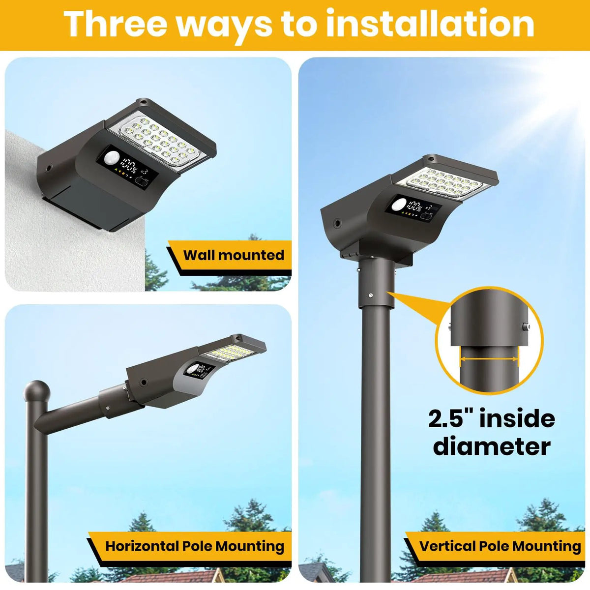 1800W Solar Lights Outdoor Waterproof, 3000K 5700K LED Screen Solar Motion Light with Rain Sensor, 3000LM Solar Street Light Dusk to Dawn by Outdoor Solar Outlet