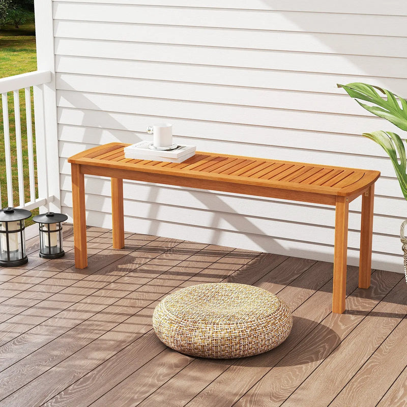 Acacia wood outdoor bench with slatted seat for garden by DirectDeals