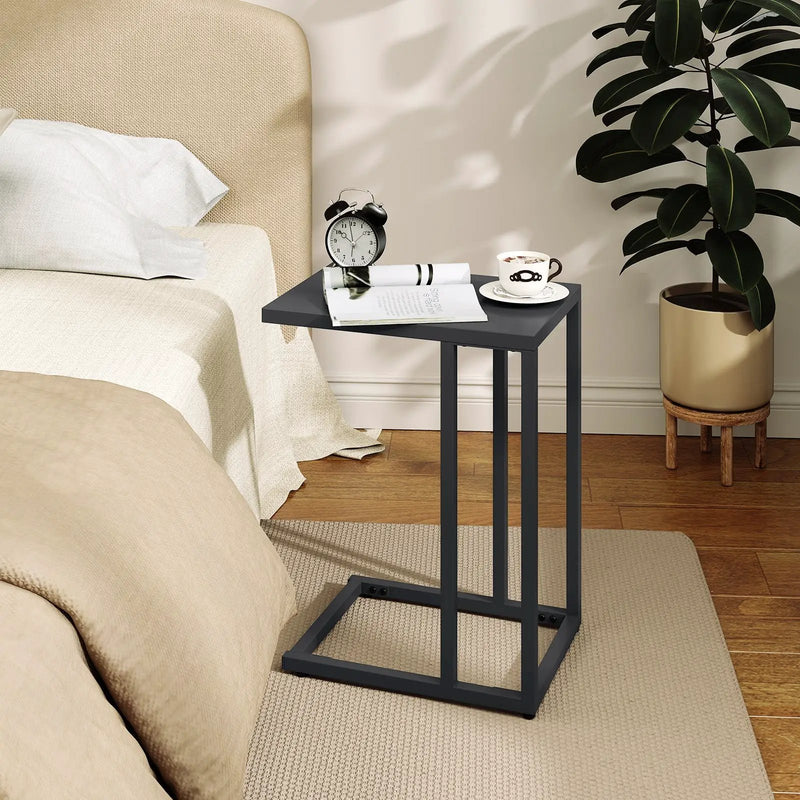 C-Shaped Side Table with Adjustable Foot Pads for Living Room Bedroom-Dark Gray by DirectDeals