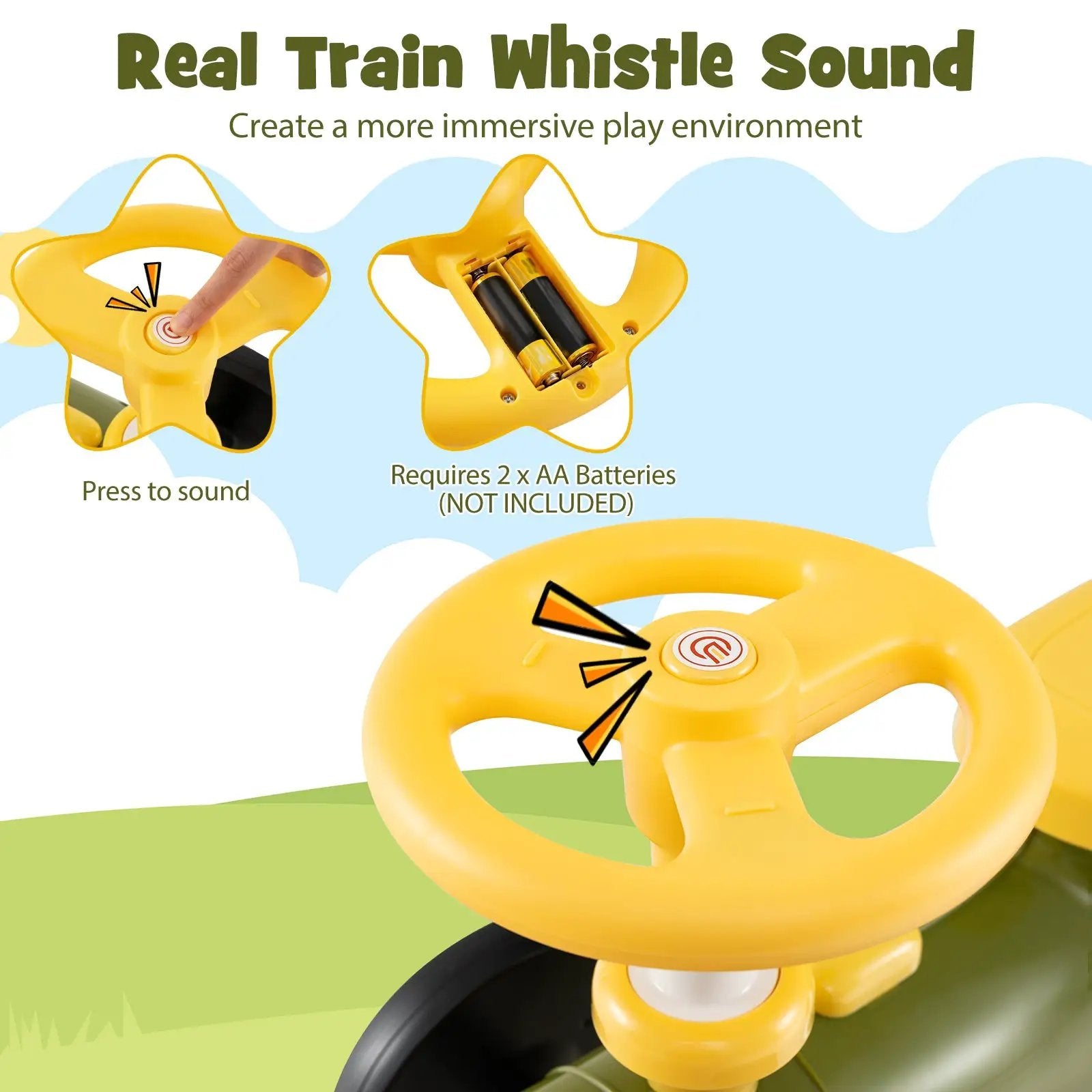 Ride on Toy with Steering Wheel and Train Whistle Sound Button by DirectDeals