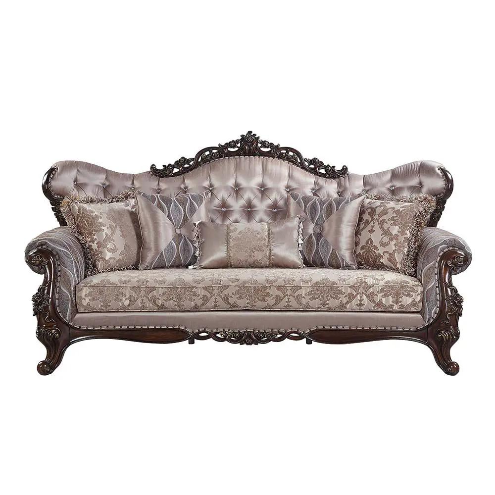 Benbek - Sofa With 5 Pillows - Fabric & Antique Oak by Unique Piece Furniture